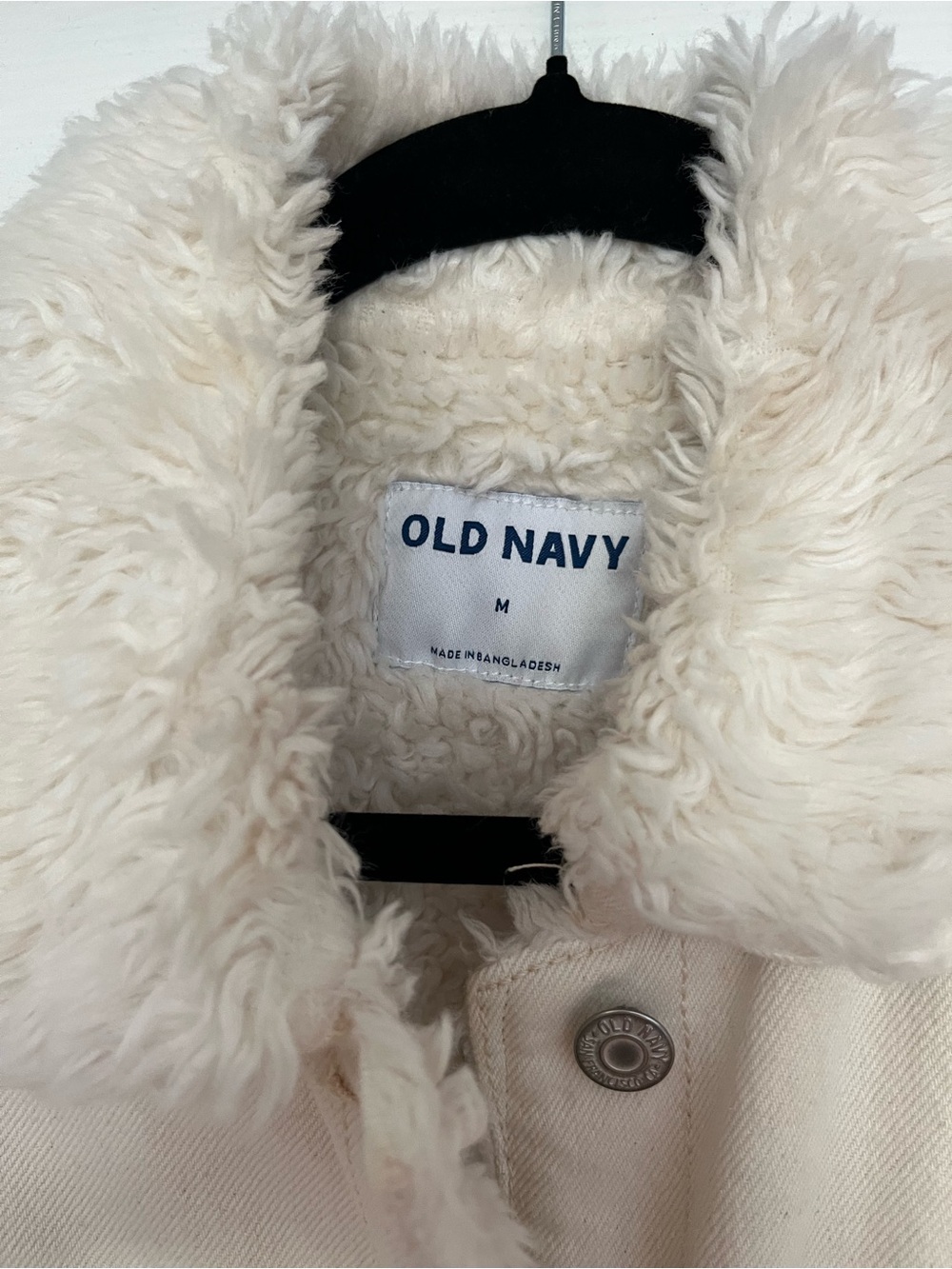 Old Navy Cream Plush Faux-Fur Collar Jean Jacket